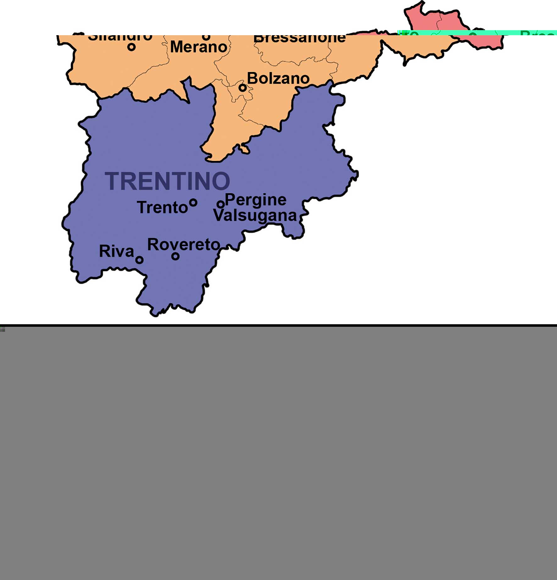 Tirolo-Südtirol-Trentino mappa con circondari